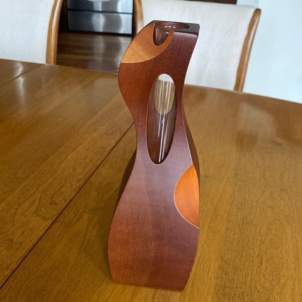 Kino Guerin Furniture Artist Exotic Wood & Glass Bud Vase Sculpture